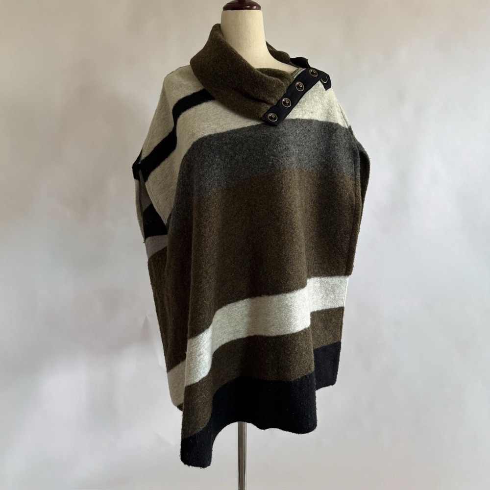 Tabitha Wool Blend Striped Poncho Cape XS Lagenlook Draped Boho Cozy Chic Layers